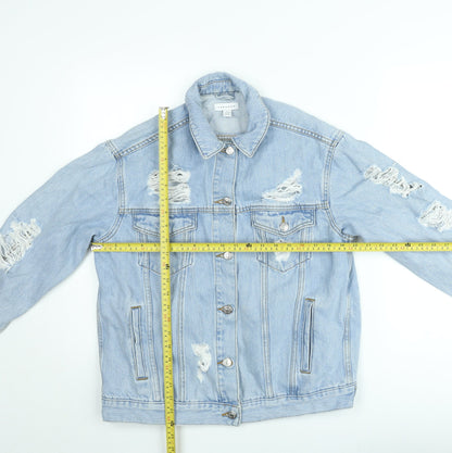Topshop Women's Blue Distressed Denim Jacket Size 10