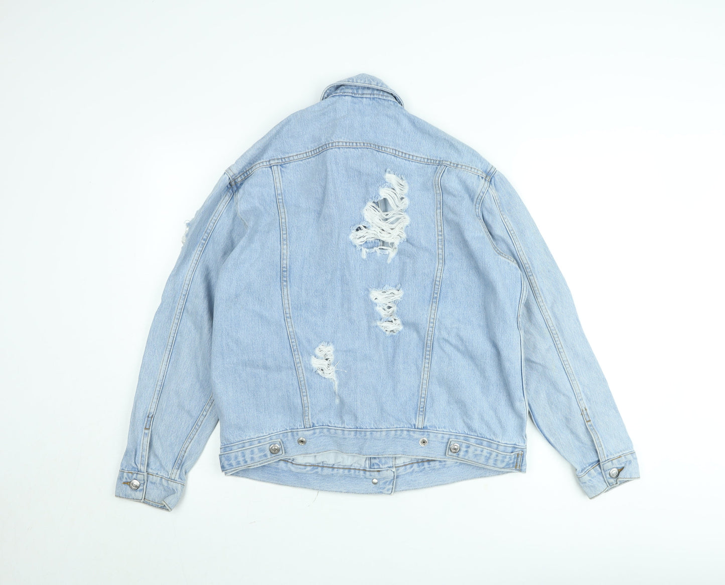 Topshop Women's Blue Distressed Denim Jacket Size 10
