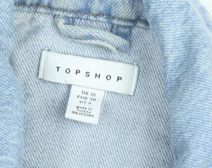 Topshop Women's Blue Distressed Denim Jacket Size 10
