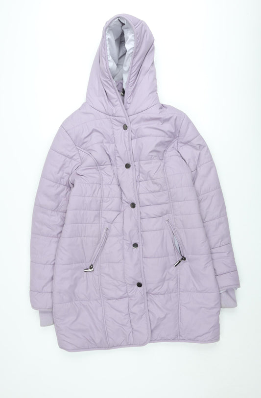 Cotton Traders Women Lilac Quilted Hooded Puffer Jacket Size 12