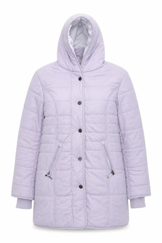 Cotton Traders Women Lilac Quilted Hooded Puffer Jacket Size 12
