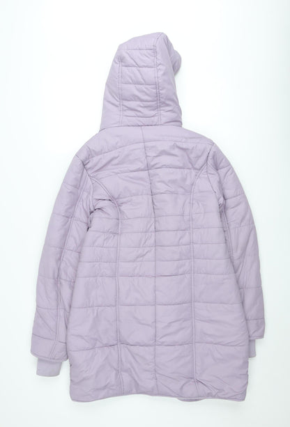 Cotton Traders Women Lilac Quilted Hooded Puffer Jacket Size 12