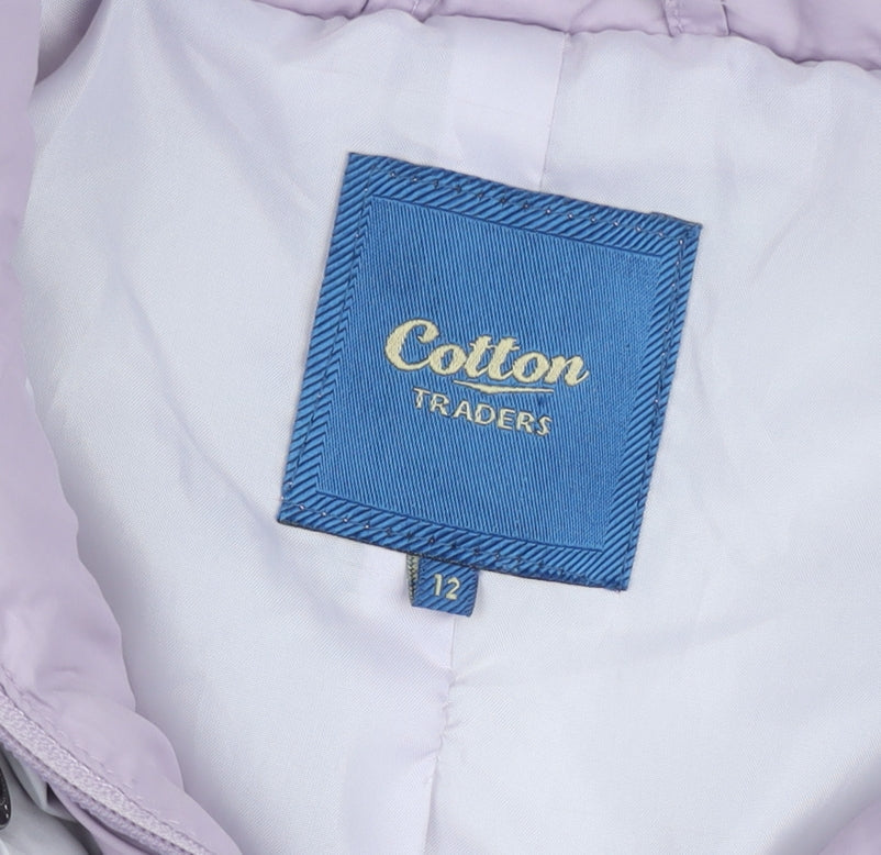 Cotton Traders Women Lilac Quilted Hooded Puffer Jacket Size 12