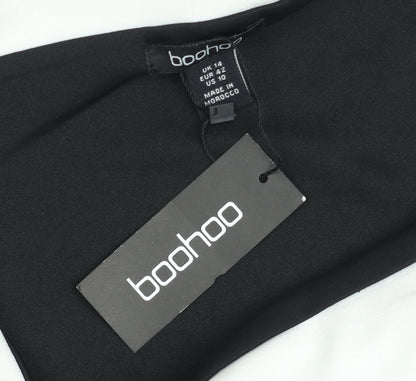 Boohoo Women Black & White One Shoulder Jumpsuit UK 14 Wide Leg