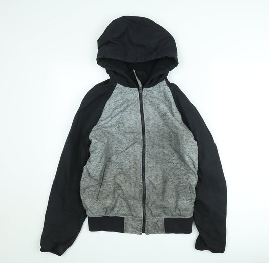 Hollister Men’s Grey Black Hooded Full Zip All-Weather Jacket Size S