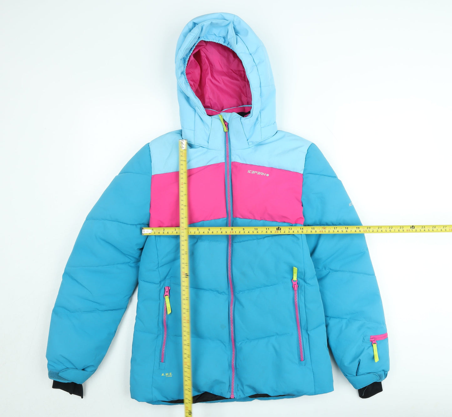 Icepeak Teens Blue Pink Puffer Jacket Size 14 Hooded Winter Coat