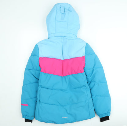Icepeak Teens Blue Pink Puffer Jacket Size 14 Hooded Winter Coat