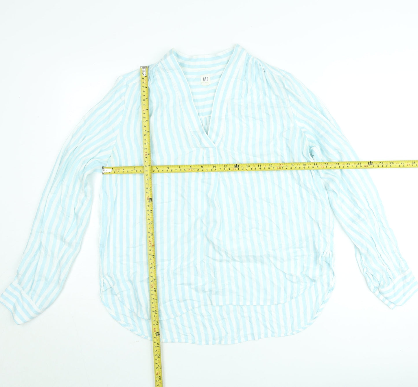 GAP Women Blue Striped Cotton Tunic Blouse Long Sleeve Size S