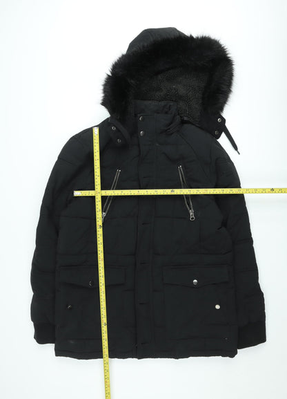 River Island Womens Black Fur Trim Hooded Puffer Jacket Size M