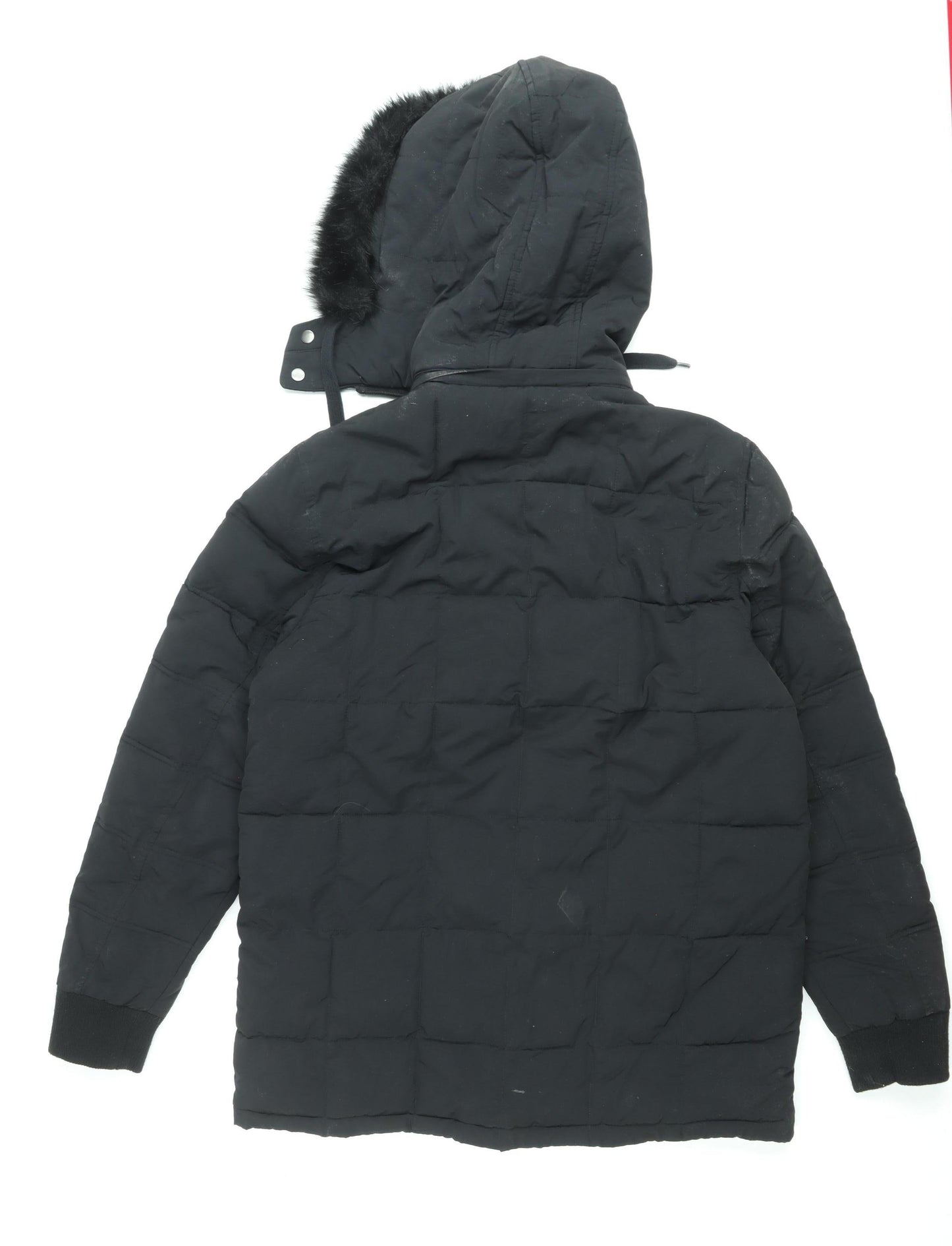 River Island Womens Black Fur Trim Hooded Puffer Jacket Size M