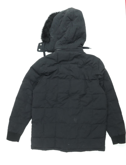 River Island Womens Black Fur Trim Hooded Puffer Jacket Size M
