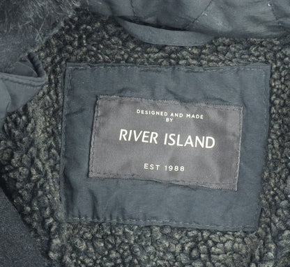 River Island Womens Black Fur Trim Hooded Puffer Jacket Size M