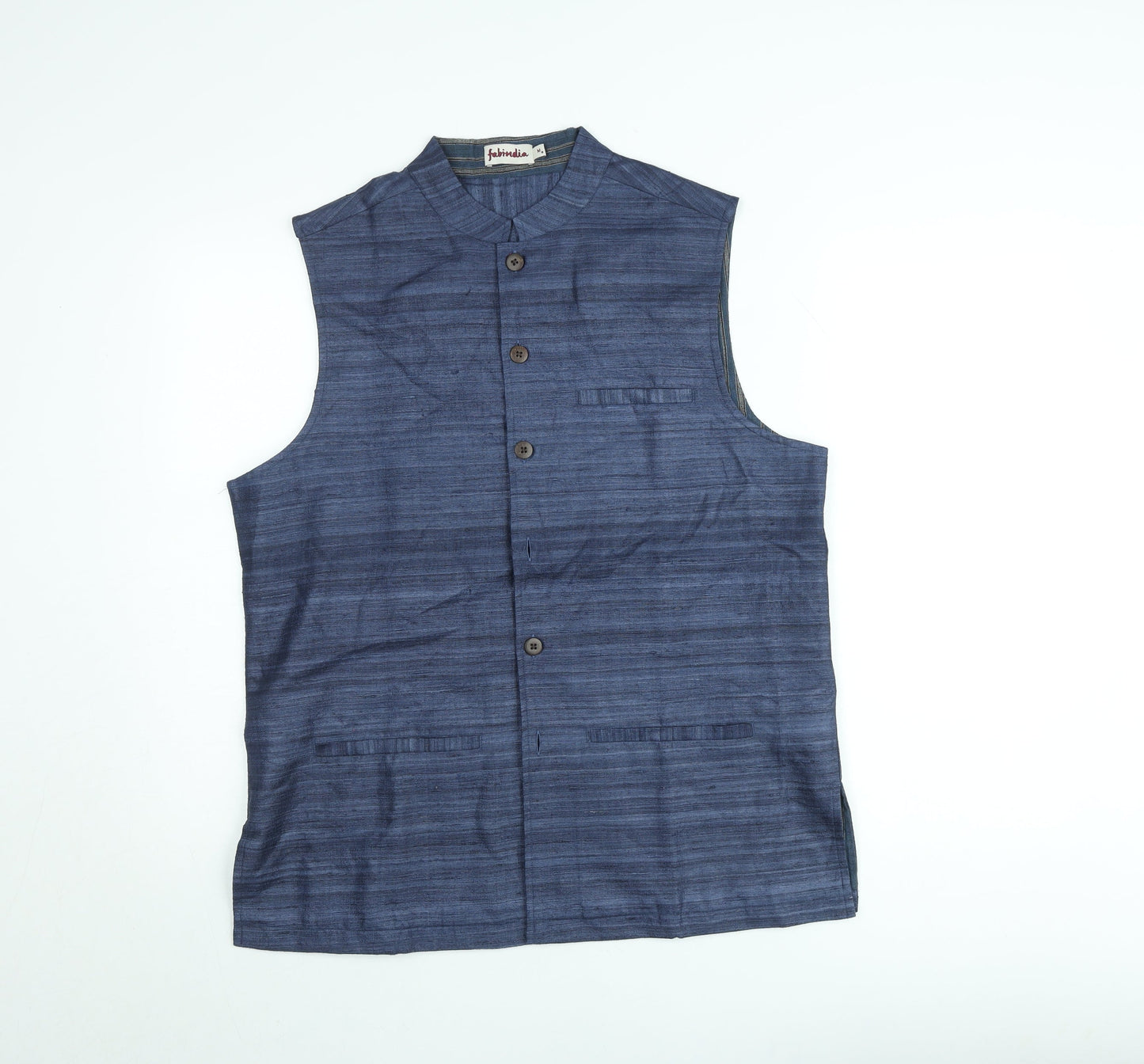 Fabindia Men's Blue Cotton Waistcoat Regular Fit Classic Style M