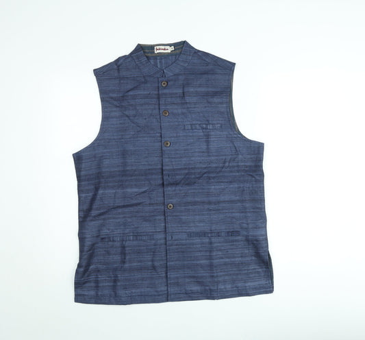 Fabindia Men's Blue Cotton Waistcoat Regular Fit Classic Style M