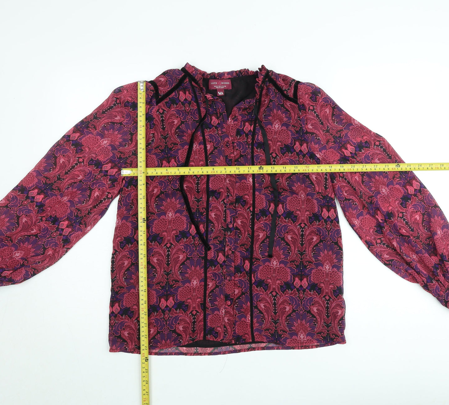 Love & Roses Women Red Floral Long Sleeve Blouse UK 10 V&A Collection