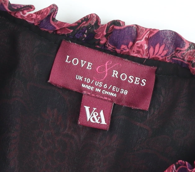 Love & Roses Women Red Floral Long Sleeve Blouse UK 10 V&A Collection