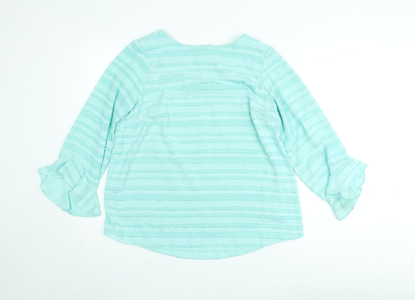 Dunnes Women Blue Striped Ruffle Long Sleeve Tunic Blouse Size 12