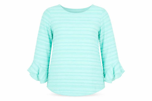 Dunnes Women Blue Striped Ruffle Long Sleeve Tunic Blouse Size 12
