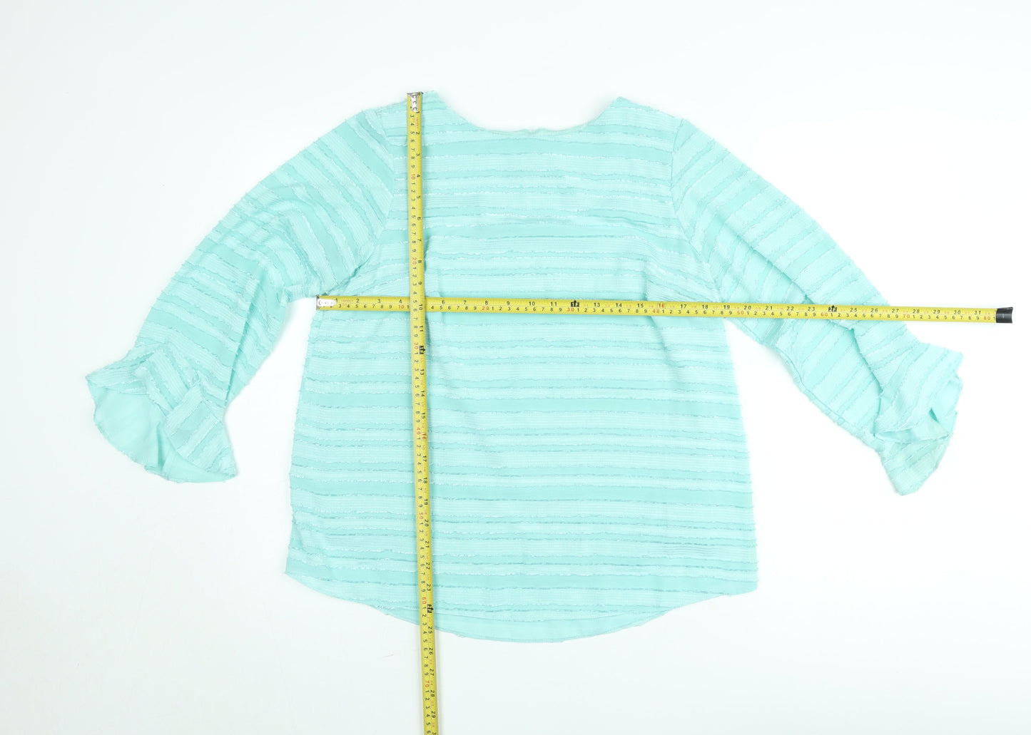 Dunnes Women Blue Striped Ruffle Long Sleeve Tunic Blouse Size 12