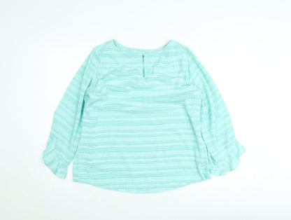 Dunnes Women Blue Striped Ruffle Long Sleeve Tunic Blouse Size 12