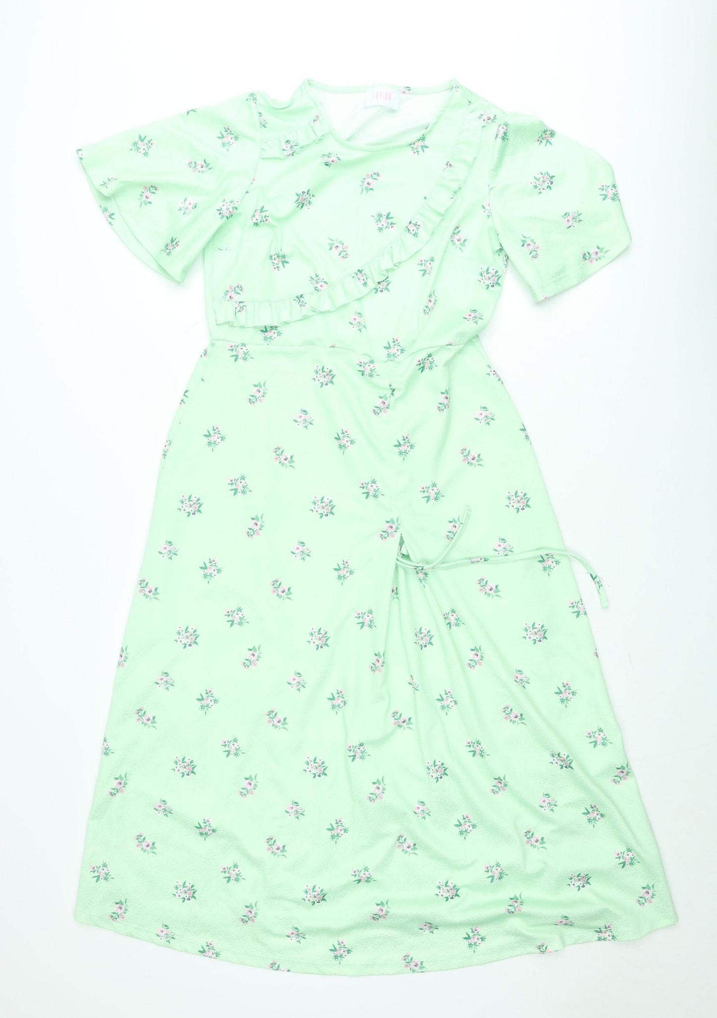 Savida Women’s Green Floral Midi A-Line Dress Size M