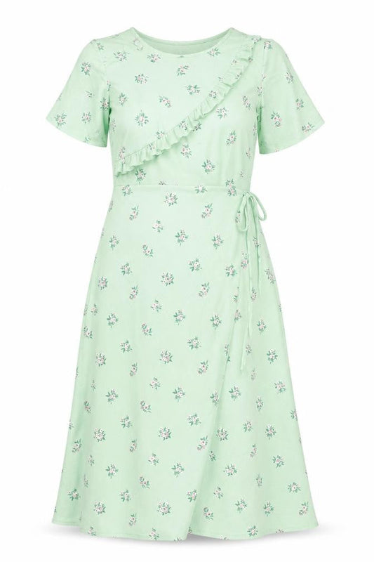 Savida Women’s Green Floral Midi A-Line Dress Size M