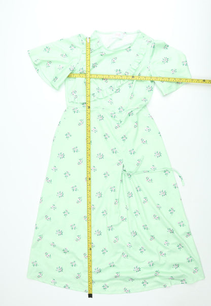 Savida Women’s Green Floral Midi A-Line Dress Size M