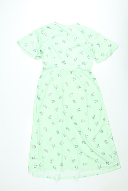 Savida Women’s Green Floral Midi A-Line Dress Size M