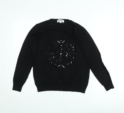 Gerard Womens Black Sequin Snowflake Pullover Jumper Size S
