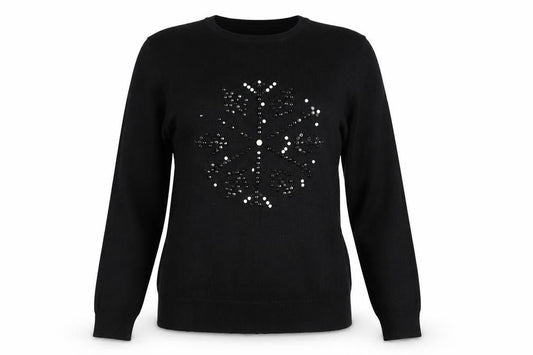 Front view of Gerard women’s black sequin snowflake jumper, size S