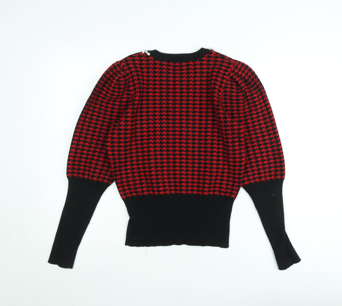 Savida Women’s Red & Black Houndstooth Puff Sleeve Jumper M