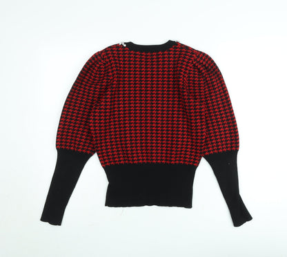 Savida Women’s Red & Black Houndstooth Puff Sleeve Jumper M