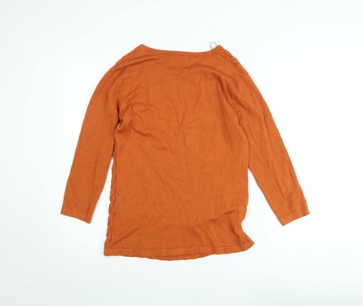 Just Elegance Women's Orange Tunic Top Size S 3/4 Sleeve Knit Blouse