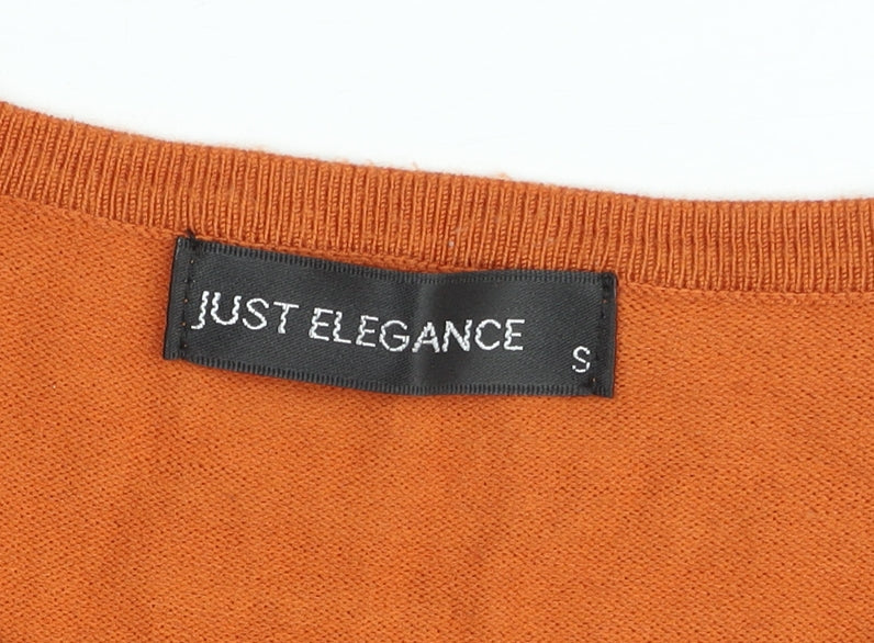 Just Elegance Women's Orange Tunic Top Size S 3/4 Sleeve Knit Blouse