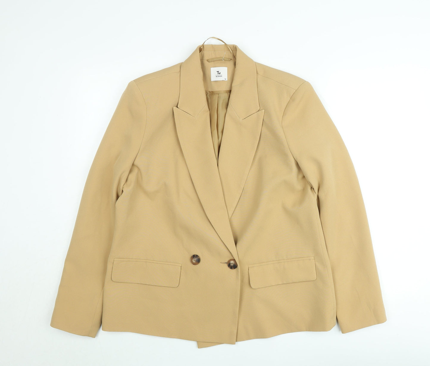 Tu Woman Beige Double-Breasted Suit Jacket Size 12