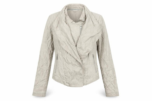 Portmans Women Beige Biker Jacket Size 10 Slim Fit Zip Detail