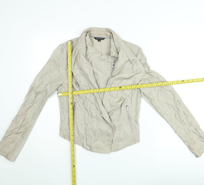 Portmans Women Beige Biker Jacket Size 10 Slim Fit Zip Detail