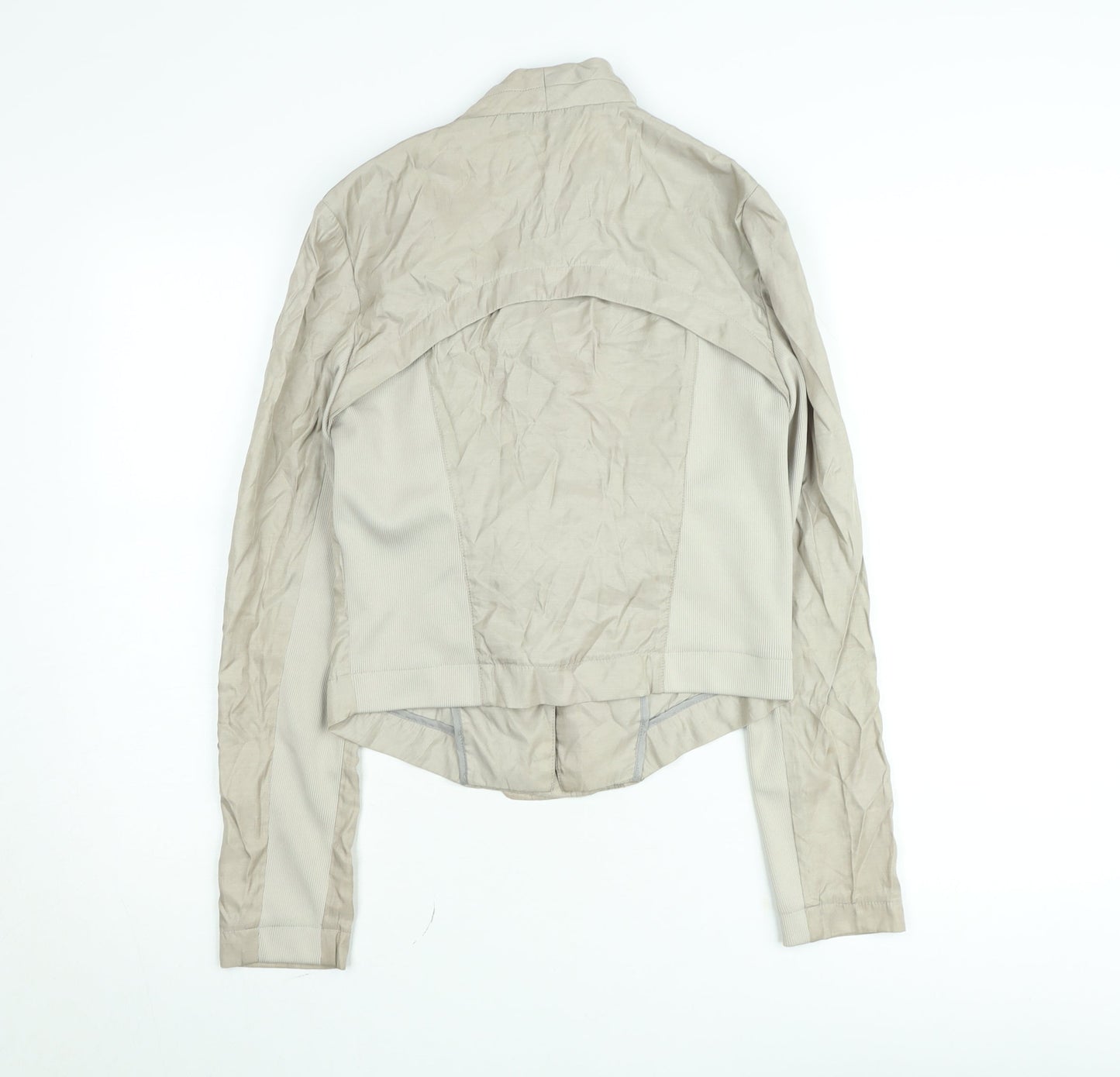 Portmans Women Beige Biker Jacket Size 10 Slim Fit Zip Detail