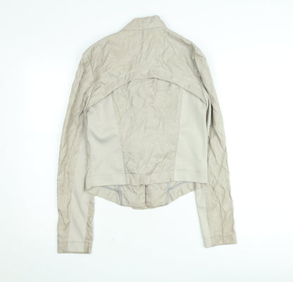 Portmans Women Beige Biker Jacket Size 10 Slim Fit Zip Detail