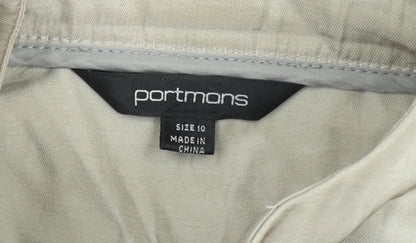 Portmans Women Beige Biker Jacket Size 10 Slim Fit Zip Detail