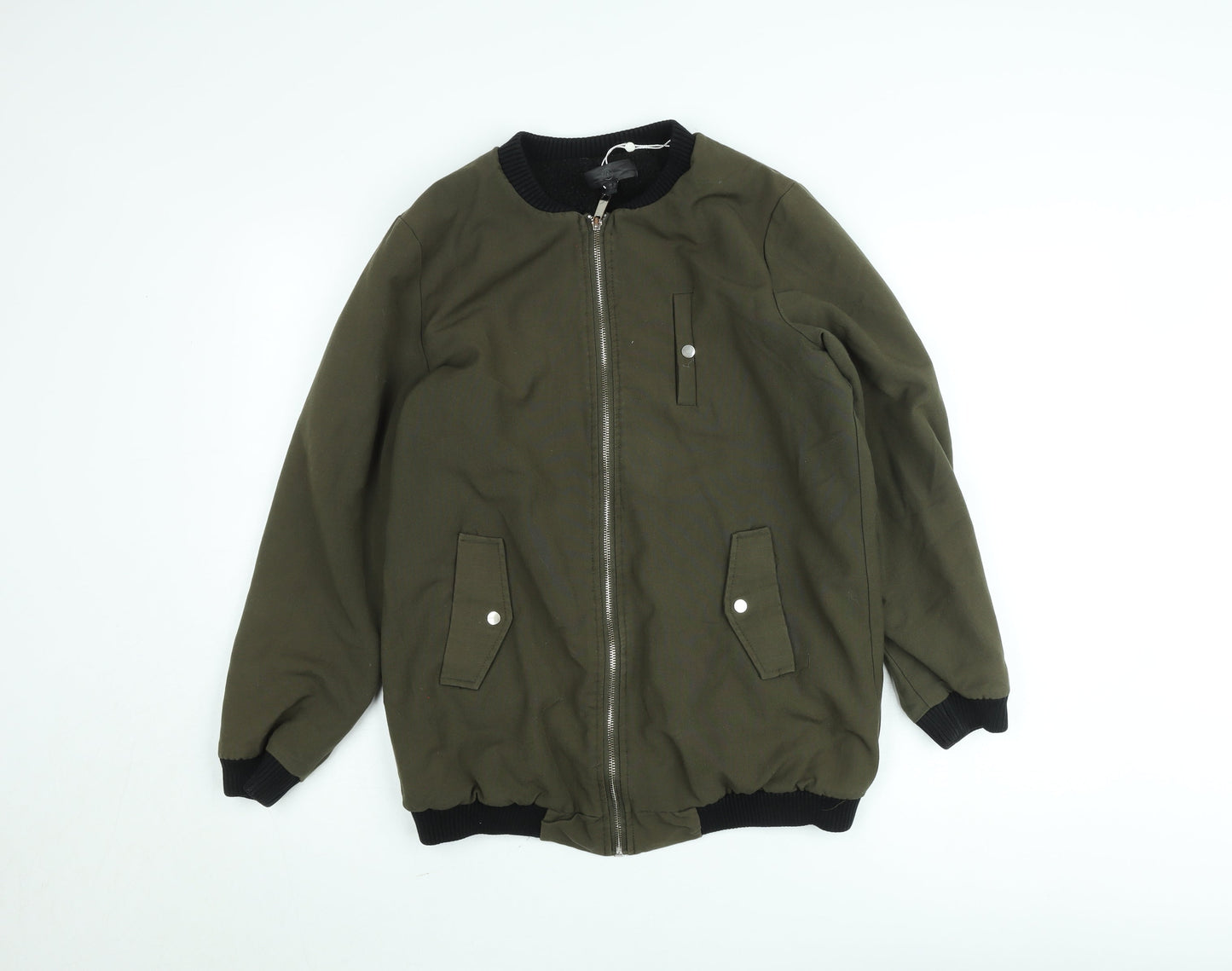 Missguided Women’s Green Bomber Jacket UK 10 Lined Zip Casual