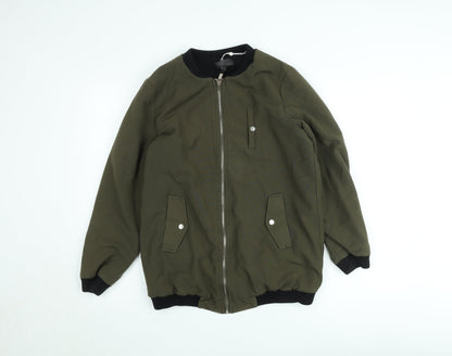 Missguided Women’s Green Bomber Jacket UK 10 Lined Zip Casual