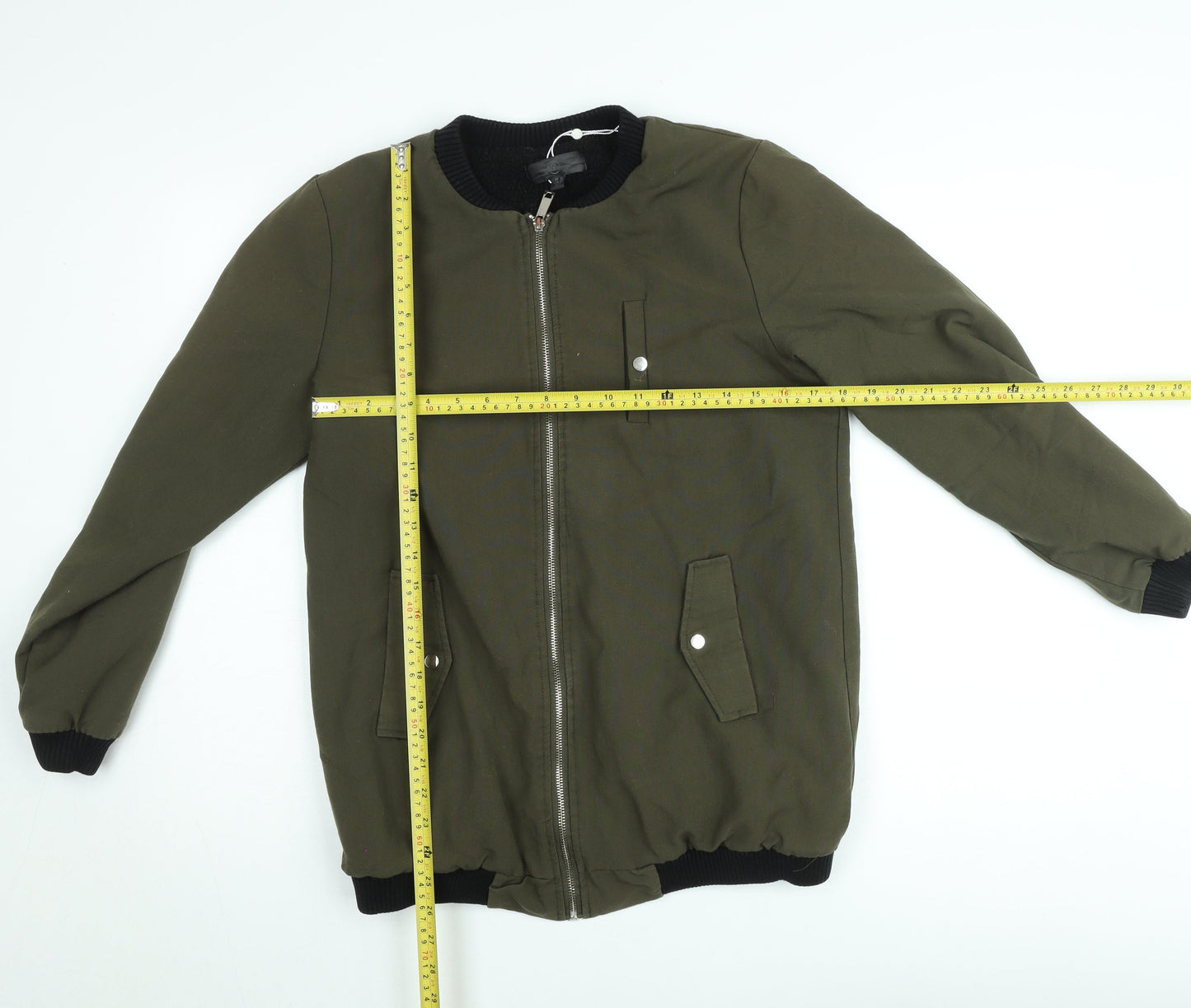 Missguided Women’s Green Bomber Jacket UK 10 Lined Zip Casual