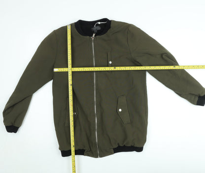 Missguided Women’s Green Bomber Jacket UK 10 Lined Zip Casual