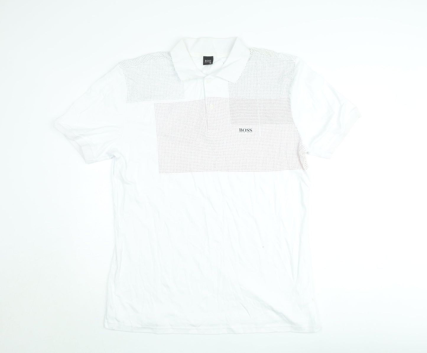 Hugo Boss Men's White 3XL Polo Shirt Cotton Geometric Logo Design