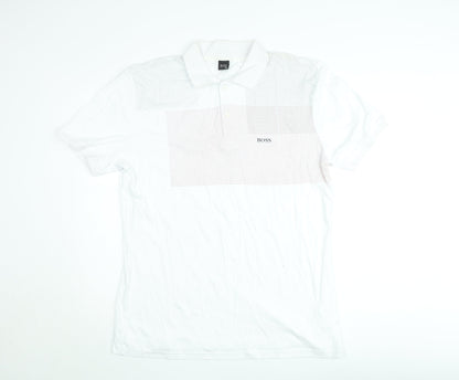 Hugo Boss Men's White 3XL Polo Shirt Cotton Geometric Logo Design