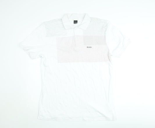 Hugo Boss Men's White 3XL Polo Shirt Cotton Geometric Logo Design