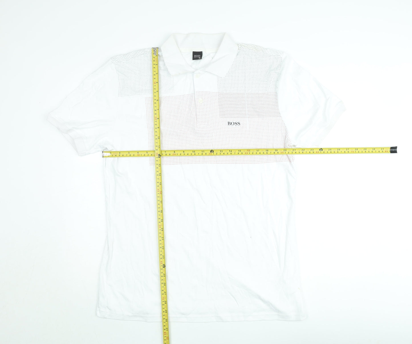Hugo Boss Men's White 3XL Polo Shirt Cotton Geometric Logo Design