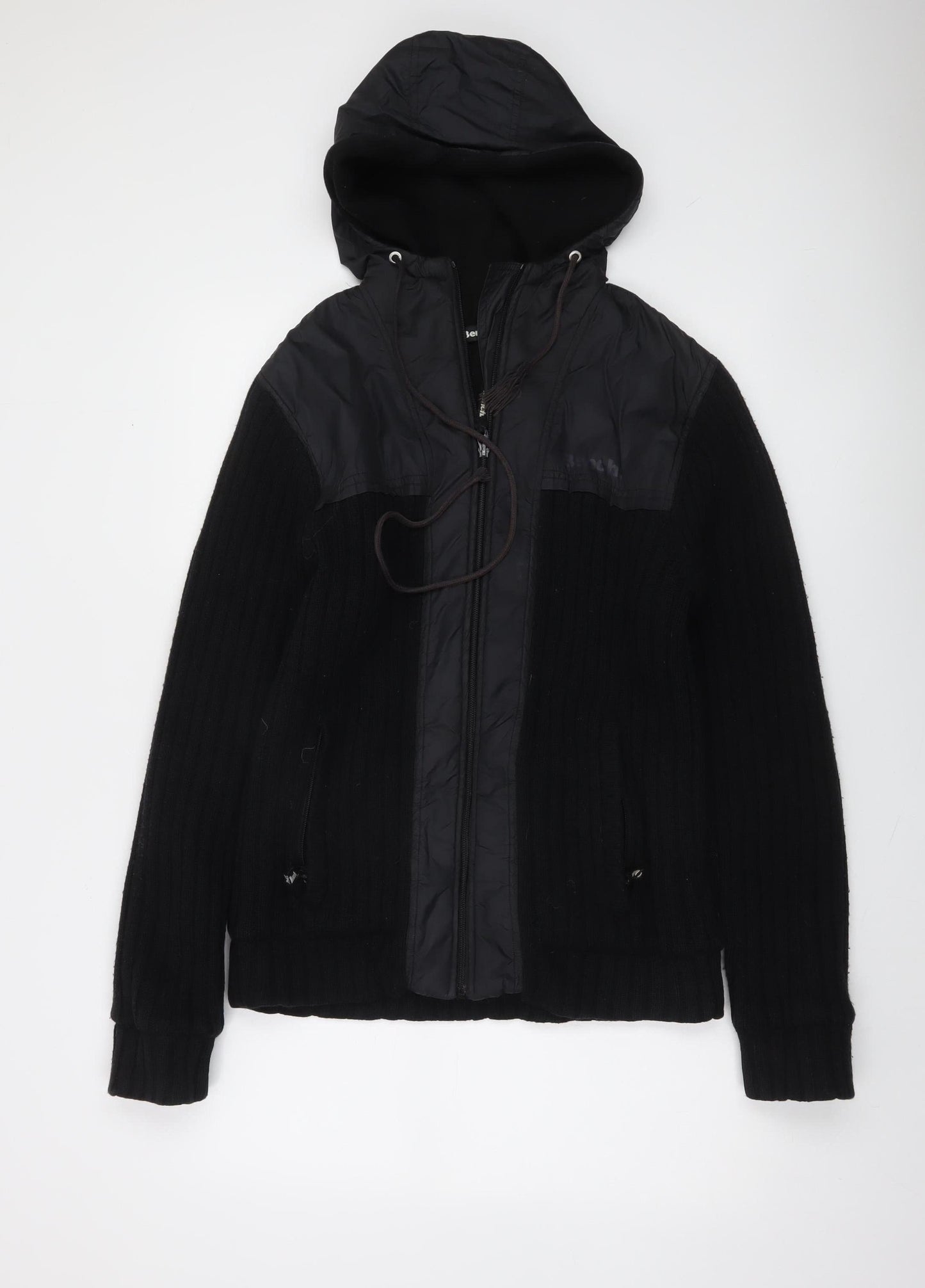 Bench Mens Black Full Zip Hooded Knit Jumper Size M