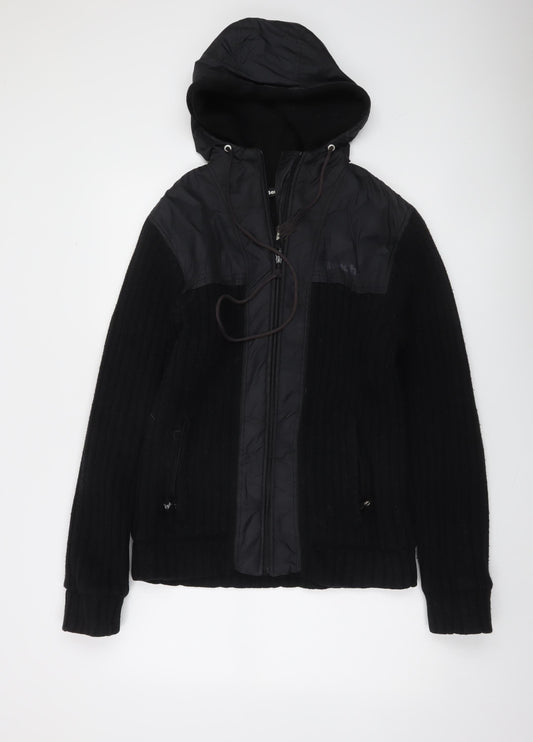 Bench Mens Black Full Zip Hooded Knit Jumper Size M